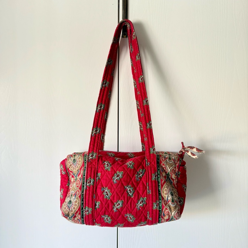 Vintage Vera Bradley Red Paisley Quilted Mini Duffel Shoulder Bag